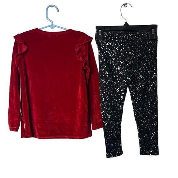 BCBGirl Red Velvet Top and Black Silver Legging Matching set Size 4T New - Picture 3 of 12